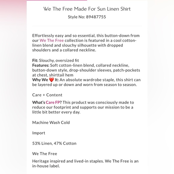 NWT new we the free people made for sun linen shirt button down small light blue - Picture 5 of 17